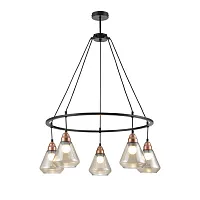 Люстра подвесная Norina VL5842P05 Vele Luce янтарная на 5 ламп, основание чёрное в стиле лофт современный Люстра подвесная Norina VL5842P05 Vele Luce янтарная на 5 ламп, основание чёрное в стиле лофт современный